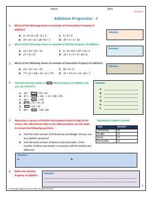 Preview image for worksheet with title Addition Properties - I