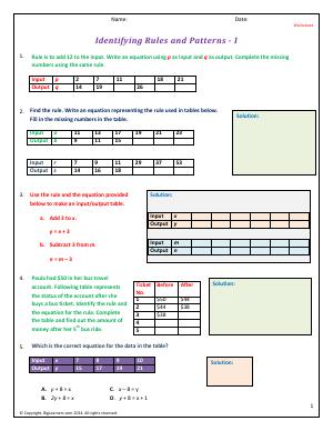 Preview image for worksheet with title Identifying Rules and Patterns - I