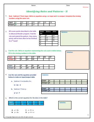 Preview image for worksheet with title Identifying Rules and Patterns - II