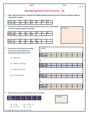 Preview image for worksheet with title Identifying Rules and Patterns - III