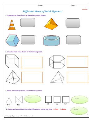 Preview image for worksheet with title Different Views of Solid Figures - I