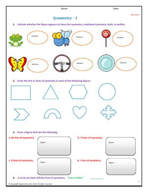 Preview image for worksheet with title Symmetry - I