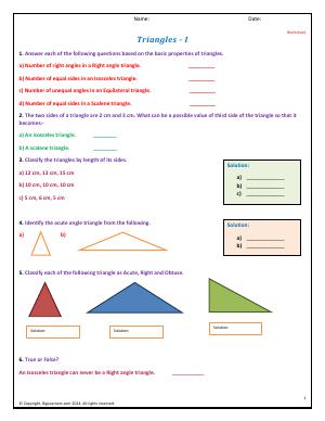 Preview image for worksheet with title Triangles - I
