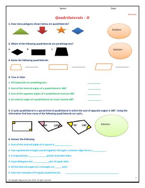 Preview image for worksheet with title Quadrilaterals - II