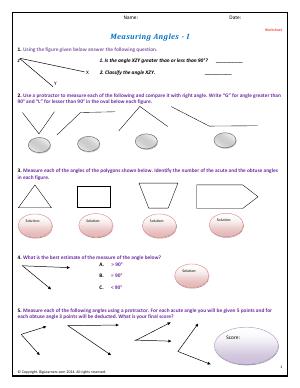 Preview image for worksheet with title Measuring Angles - I