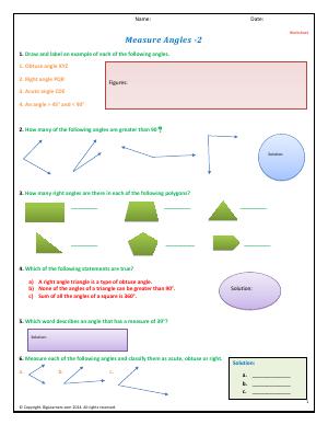 Preview image for worksheet with title Measuring Angles - II