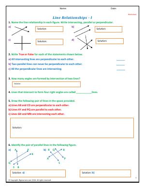 Preview image for worksheet with title Line Relationships - I