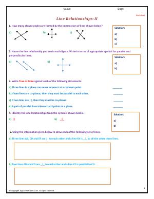 Preview image for worksheet with title Line Relationships - II