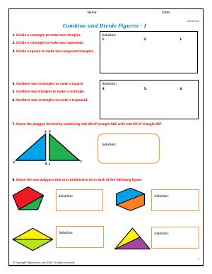 Preview image for worksheet with title Combine and Divide Figures - I