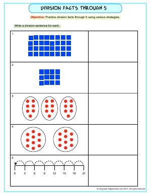 Preview image for worksheet with title Division Facts Through 5