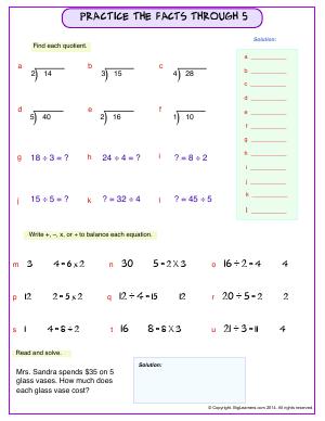 Preview image for worksheet with title Practice the Facts Through 5
