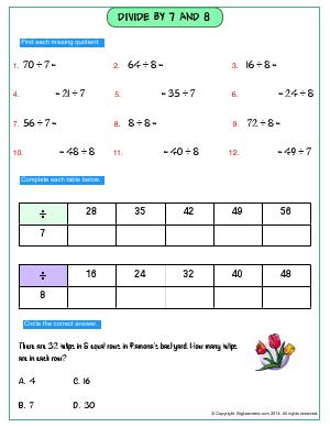 Preview image for worksheet with title Divide By 7 and 8
