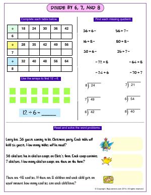 Preview image for worksheet with title Divide By 6, 7, and 8