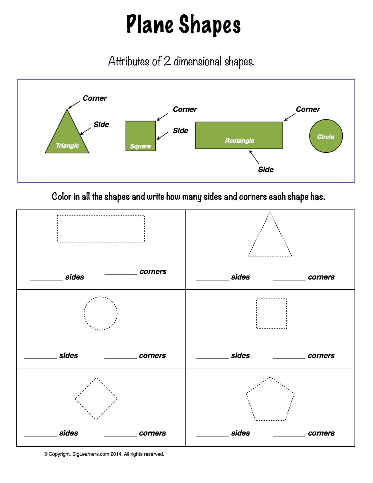 Preview image for worksheet with title Plane Shapes