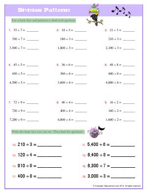 Preview image for worksheet with title Division Patterns