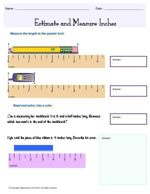 Preview image for worksheet with title Estimate and Measure Inches