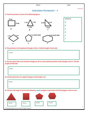 Preview image for worksheet with title Calculate Perimeter - I