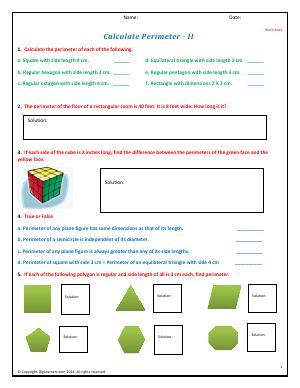 Preview image for worksheet with title Calculate Perimeter - II