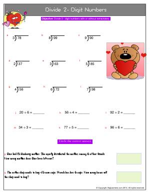 Preview image for worksheet with title Divide 2- Digit Numbers