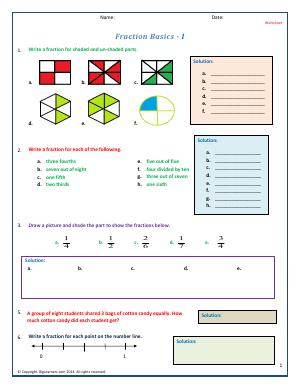 Preview image for worksheet with title Fraction Basics - I