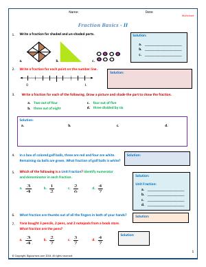 Preview image for worksheet with title Fraction Basics - II