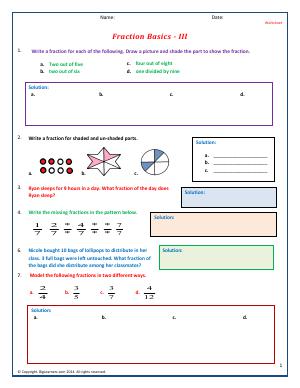 Preview image for worksheet with title Fraction Basics - III