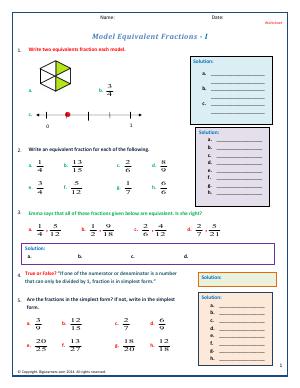 Preview image for worksheet with title Model Equivalent Fractions - I