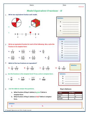 Preview image for worksheet with title Model Equivalent Fractions - II