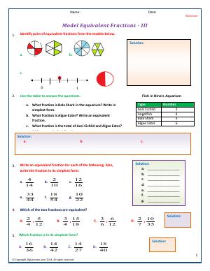 Preview image for worksheet with title Model Equivalent Fractions - III