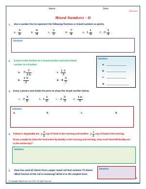 Preview image for worksheet with title Mixed Numbers - II