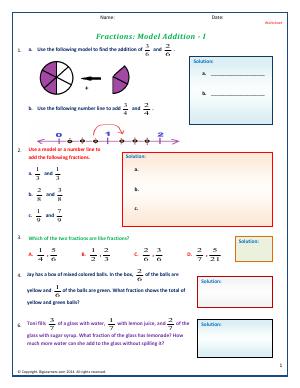 Preview image for worksheet with title Fractions: Model Addition - I