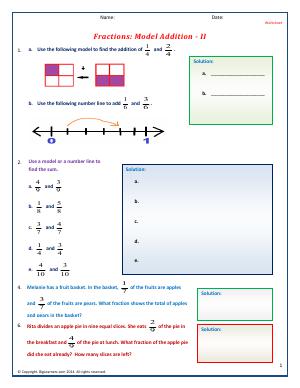 Preview image for worksheet with title Fractions: Model Addition - II