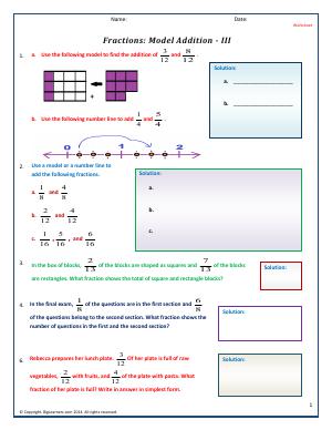 Preview image for worksheet with title Fractions: Model Addition - III