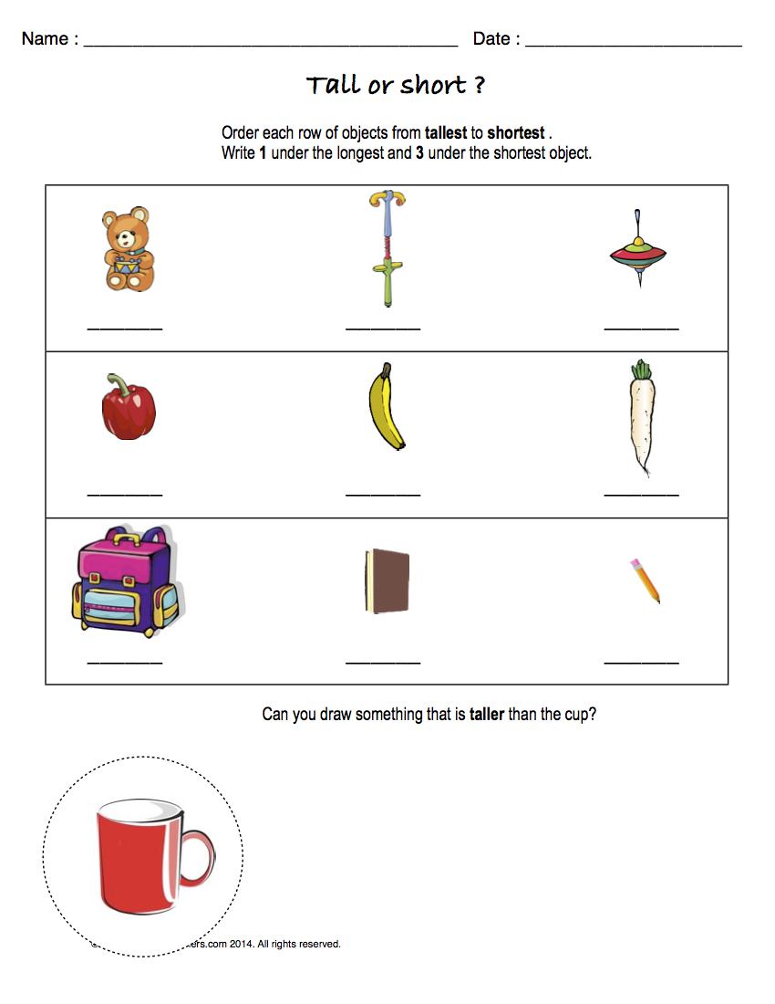Preview image for worksheet with title Tall or Short ?