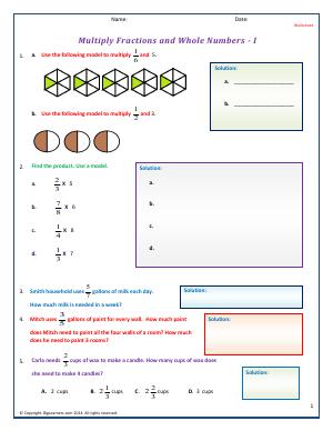Preview image for worksheet with title Multiply Fractions and Whole Numbers - I