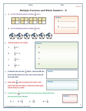 Preview image for worksheet with title Multiply Fractions and Whole Numbers - II