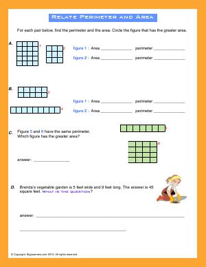 Preview image for worksheet with title Relate Area and Perimeter