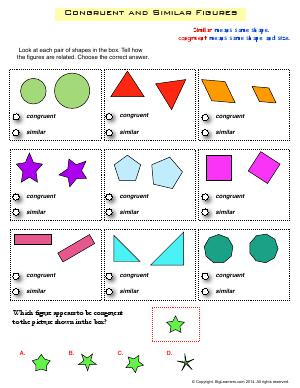 Preview image for worksheet with title Congruent and Similar Figures