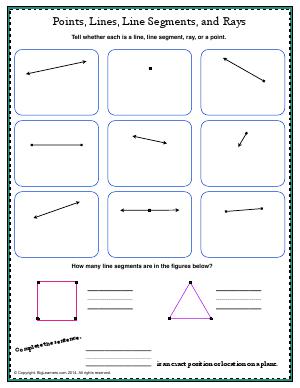 Preview image for worksheet with title Points, Lines, Line Segments, and Rays