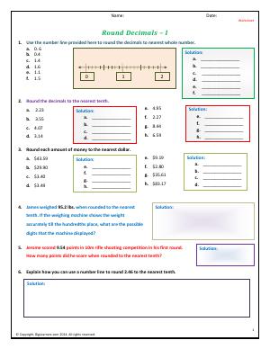 Preview image for worksheet with title Round Decimals - I