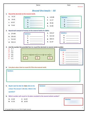 Preview image for worksheet with title Round Decimals - III