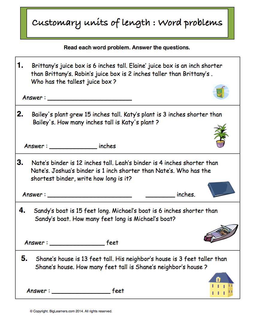 Preview image for worksheet with title Customary Units of Length - word problems
