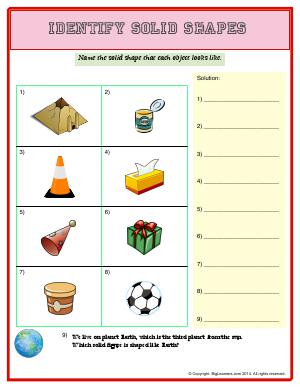 Preview image for worksheet with title Identify Solid Shapes