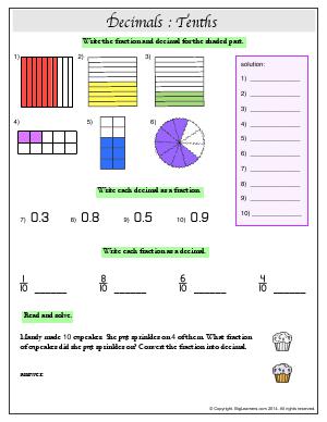 Preview image for worksheet with title Decimals : Tenths