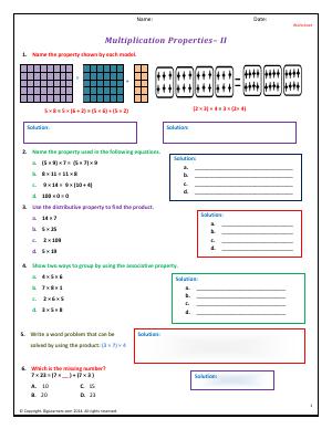 Preview image for worksheet with title Multiplication Properties - II