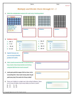 Preview image for worksheet with title Multiply and Divide: Facts through 12 - I