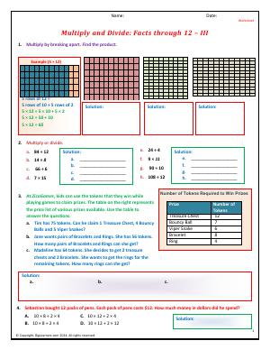 Preview image for worksheet with title Multiply and Divide: Facts through 12 - III