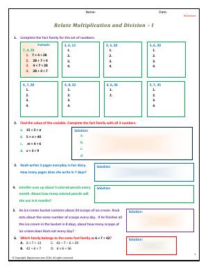 Preview image for worksheet with title Relate Multiplication and Division - I