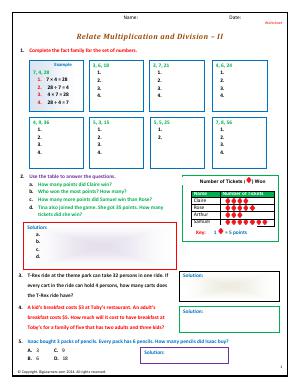 Preview image for worksheet with title Relate Multiplication and Division - II
