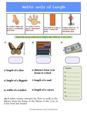 Preview image for worksheet with title Metric Units of Length